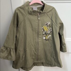 Kids Olive Green Floral Embroidered Jacket
